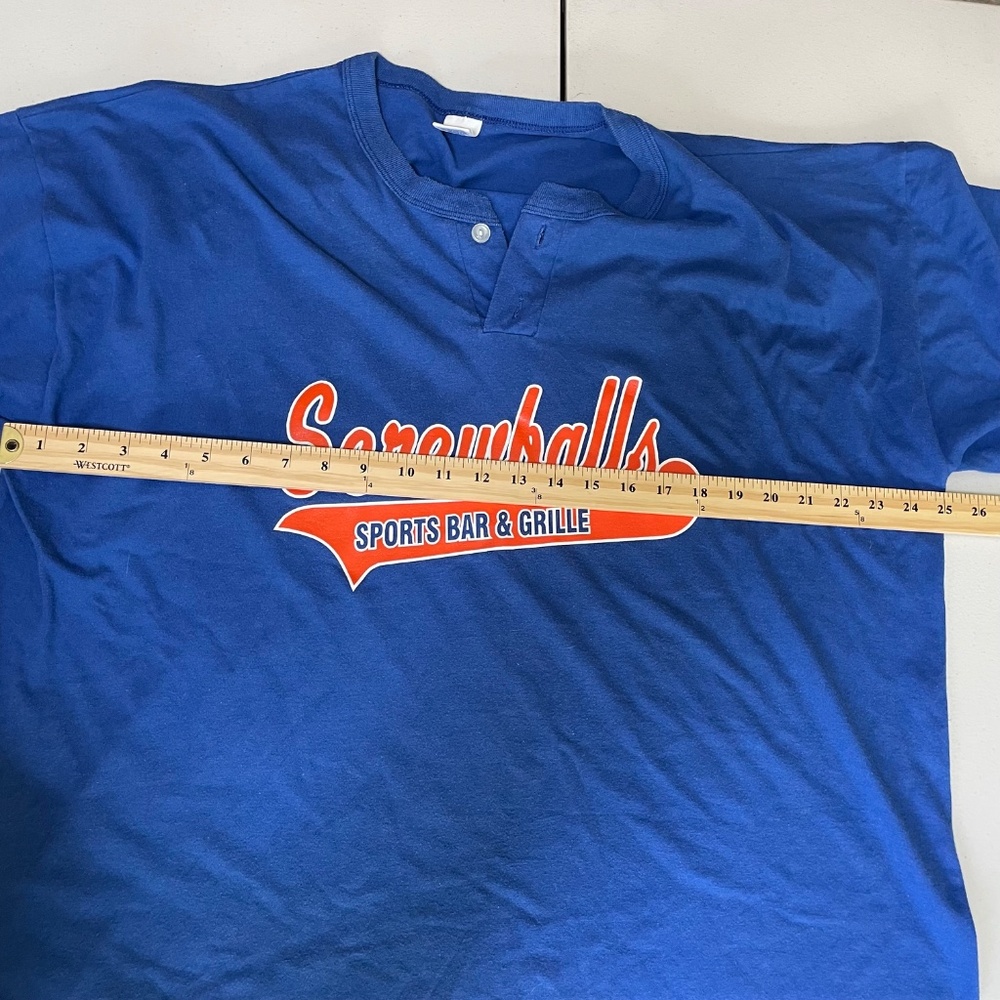 Vintage Russell Athletic Henley Shirt Screwballs Bar Logo Durable Blue Men’s XXL - Picture 5 of 8